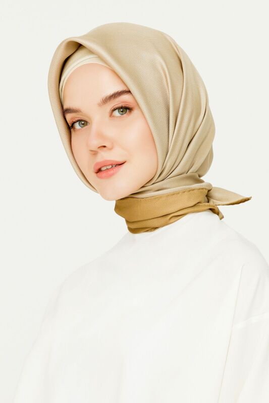 Double Sided Twill Silk Scarf Beige - 2