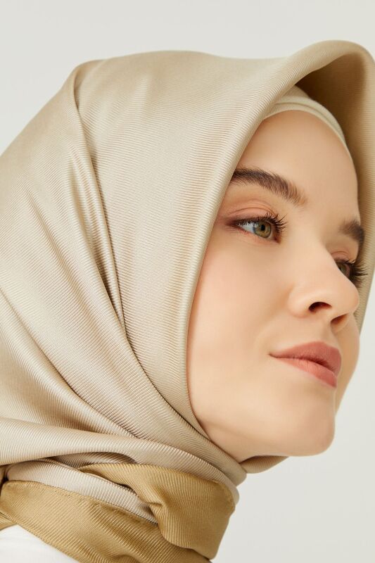 Double Sided Twill Silk Scarf Beige - 4