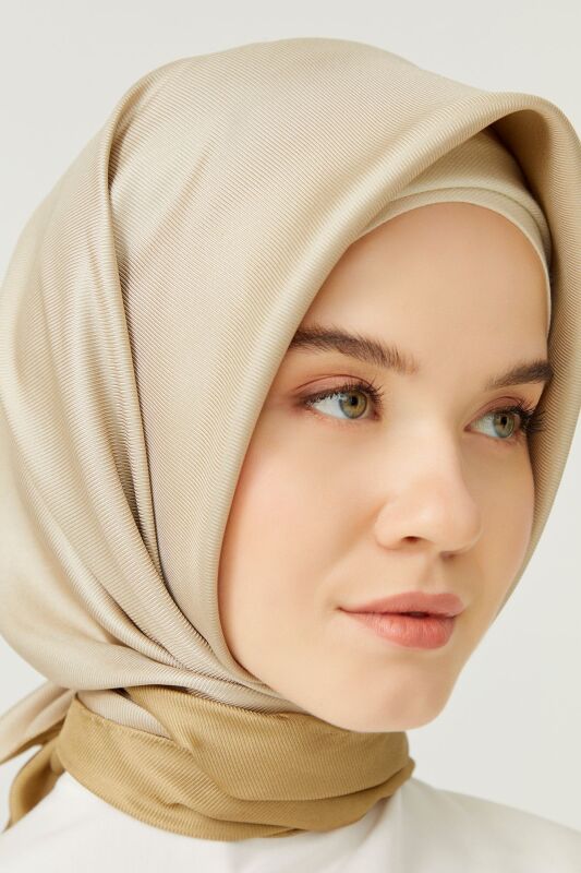 Double Sided Twill Silk Scarf Beige - 6