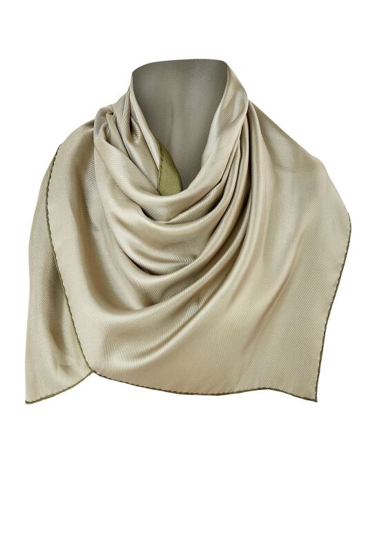Double Sided Twill Silk Scarf Beige - 7