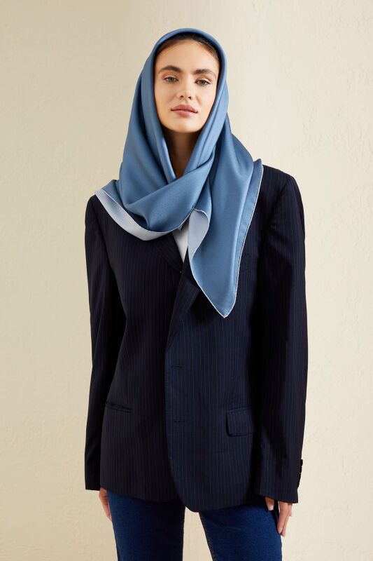 Double Sided Twill Silk Scarfl Blue - 4
