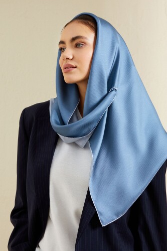 Double Sided Twill Silk Scarfl Blue - 2