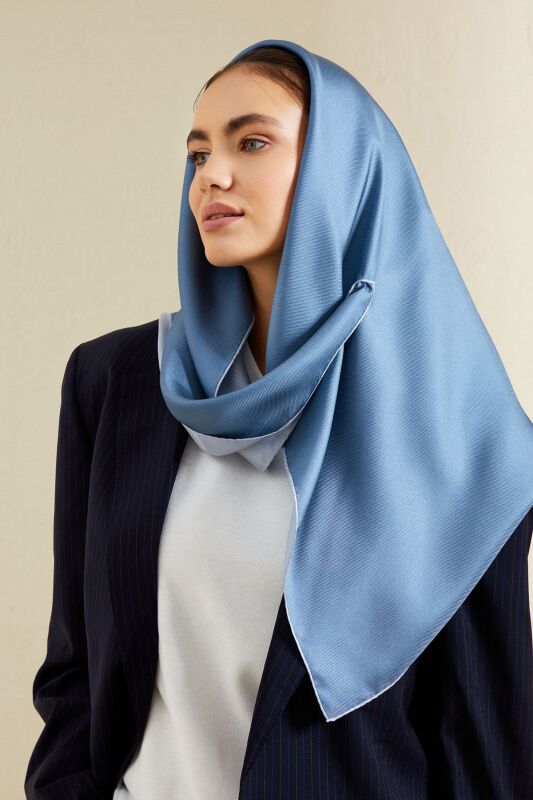 Double Sided Twill Silk Scarfl Blue - 2
