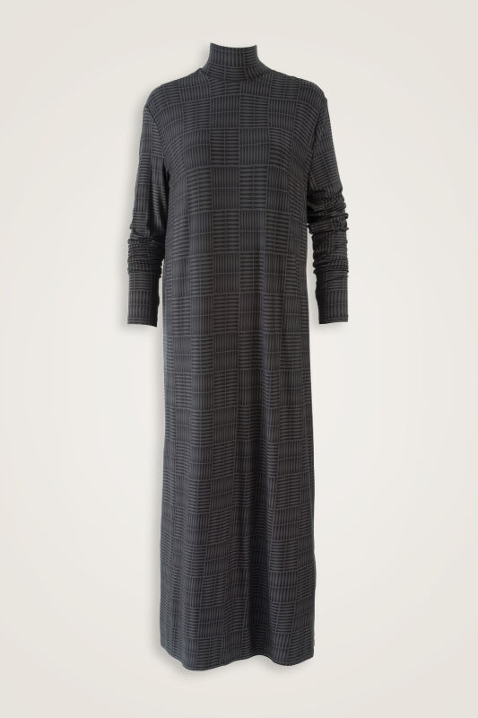 Duble I Antrasit Boğazlı Penye Elbise - 1