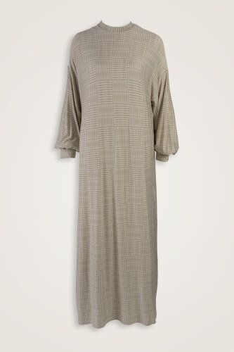 Duble I Bej Kol Ağzı Ribana Penye Elbise 