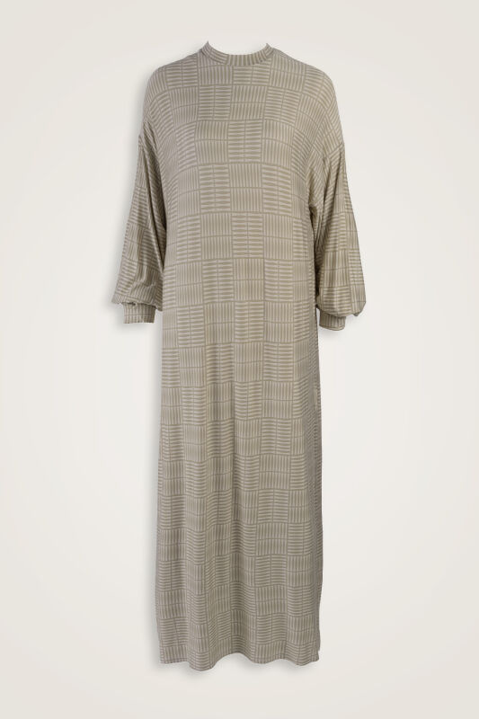 Duble I Bej Kol Ağzı Ribana Penye Elbise - 1