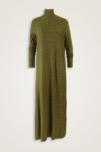 Duble I Haki Boğazlı Penye Elbise - Imannoor