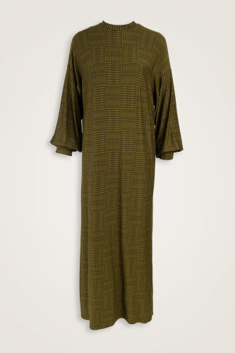 Duble I Haki Kol Ağzı Ribana Penye Elbise 