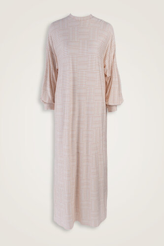 Duble I Krem Kol Ağzı Ribana Penye Elbise 