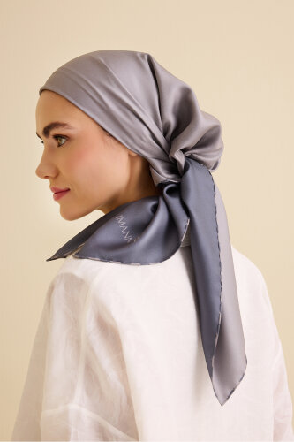 Düz Renk Açık Gri-Koyu Gri Çift Taraflı Mulberry İpek Eşarp 94x94 - Imannoor (1)