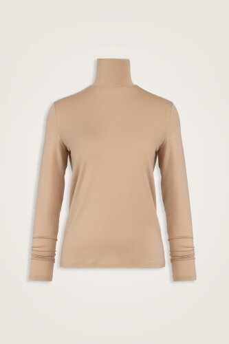 Düz Renk Bej Kısa Penye Bluz - Imannoor