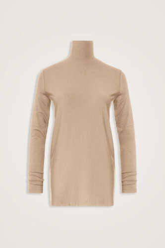 Düz Renk Bej Uzun Penye Bluz - Imannoor