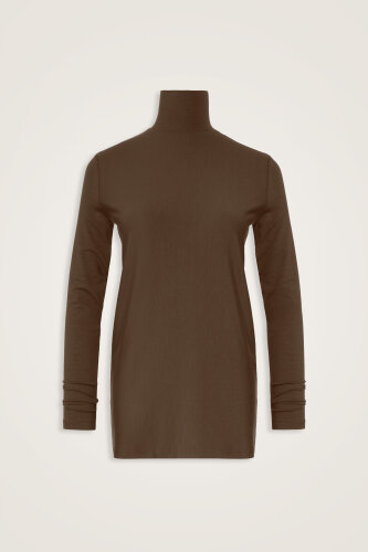 Düz Renk Cappucino Uzun Penye Bluz - Imannoor