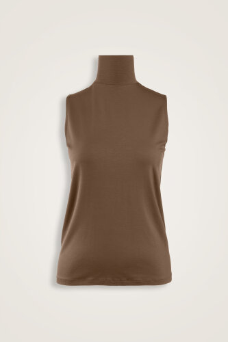  Düz Renk Cappucino Uzun Penye Kolsuz Bluz - Imannoor