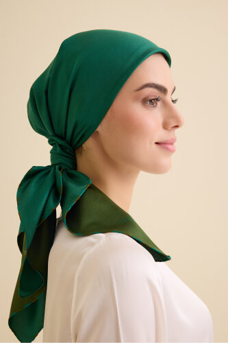 Düz Renk Haki-Zümrüt Çift Taraflı Mulberry İpek Eşarp 94x94 - Imannoor (1)