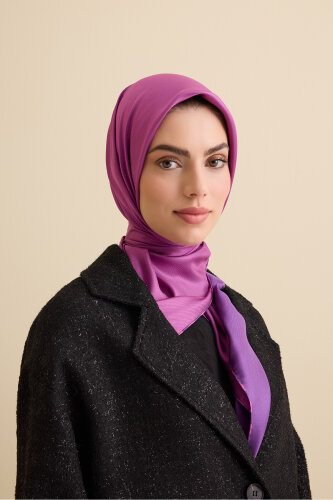Düz Renk Mor Menekşe-Pembe Menekşe Çift Taraflı Mulberry İpek Eşarp 94x94 - Imannoor (3)