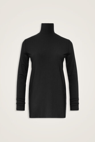 Düz Renk Siyah Uzun Penye Bluz - Imannoor