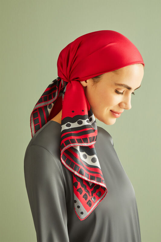 Edge Silk Scarf Red - 1