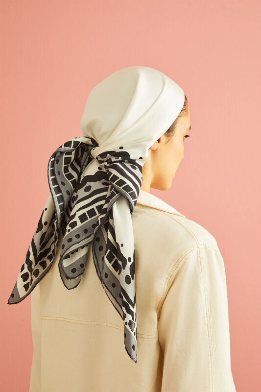 Edge Silk Scarf White - 1