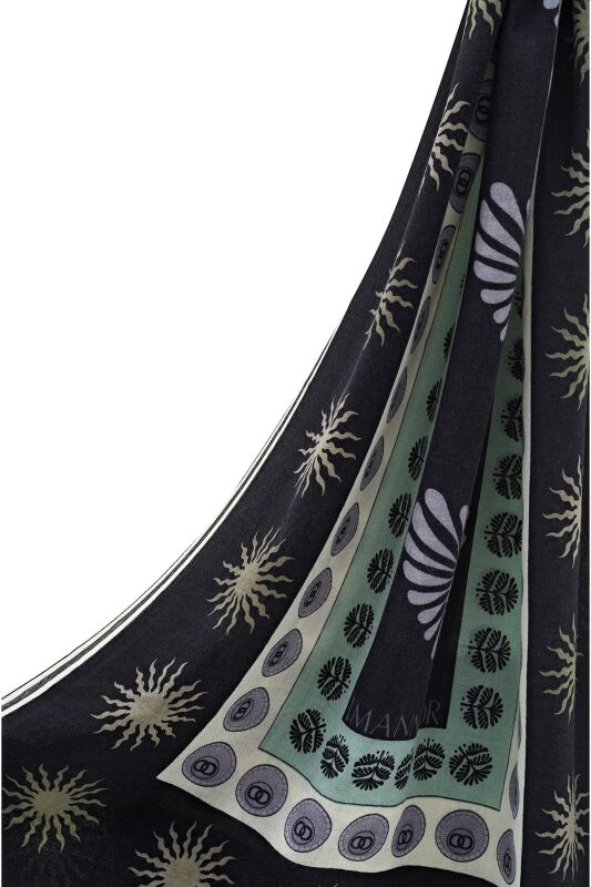 Eye Flower Wool Shawl Black - 2