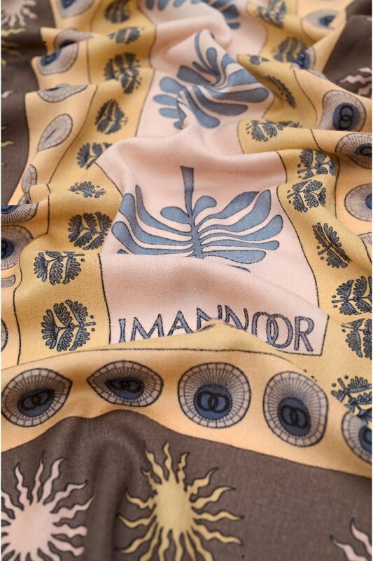 Eye Flower Wool Shawl Khaki - 3