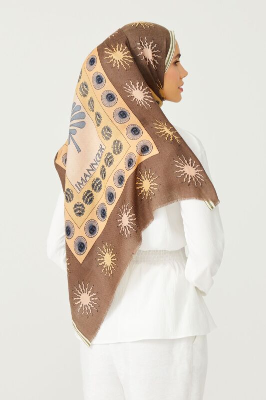 Eye Flower Wool Shawl Khaki - 6