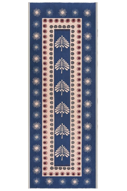 Eye Flower Wool Shawl Navy - 1