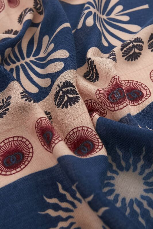 Eye Flower Wool Shawl Navy - 3
