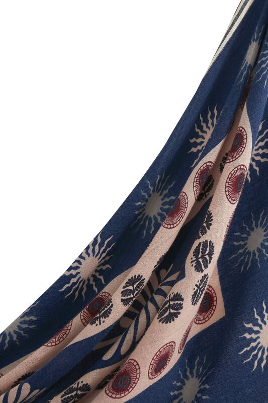 Eye Flower Wool Shawl Navy - 5
