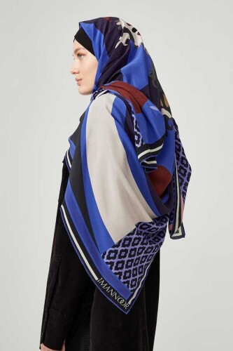 Fancy OO Koyu Mavi İpek Eşarp - 2