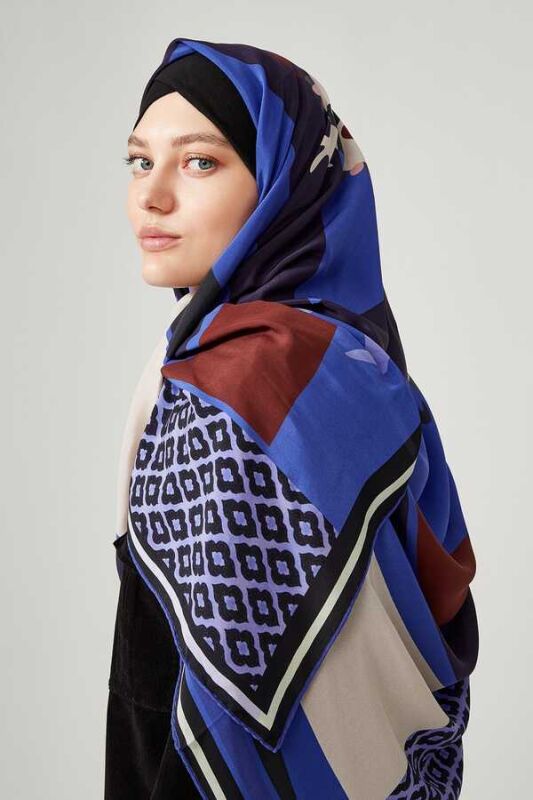 Fancy OO Koyu Mavi İpek Eşarp - 4