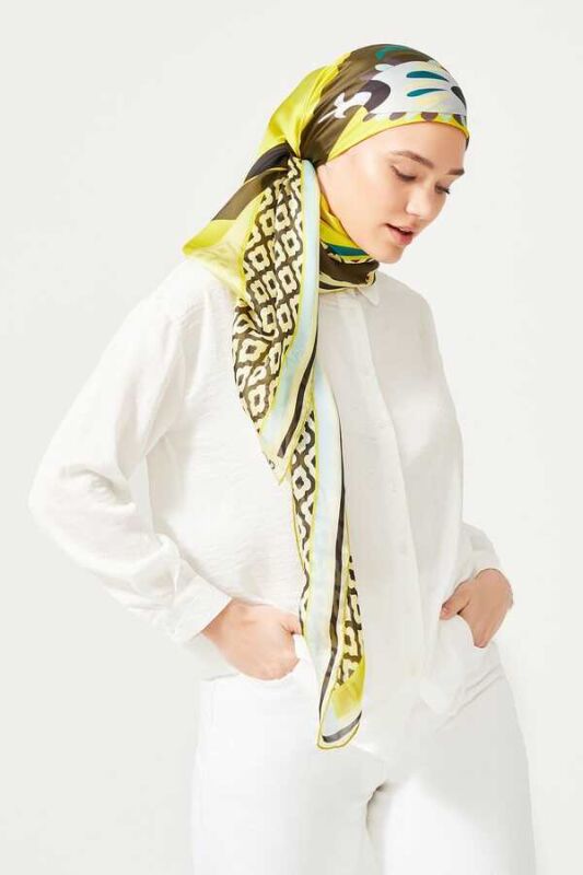 Fancy OO Sarı Krep İpek Eşarp - 2