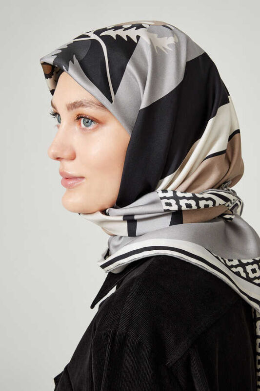 Fancy OO Siyah Tivil İpek Eşarp - 4