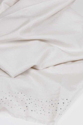 Fine Silk Solid Kırık Silk Shawl White - 3
