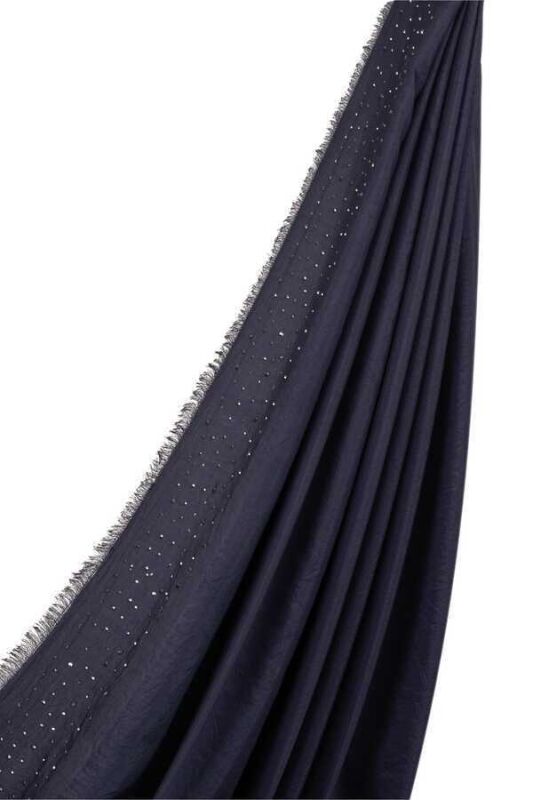 Fine Silk Solid Silk Shawl Dark Navy - 5