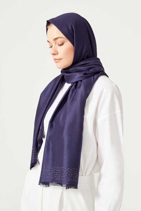 Fine Silk Solid Silk Shawl Dark Navy - 2