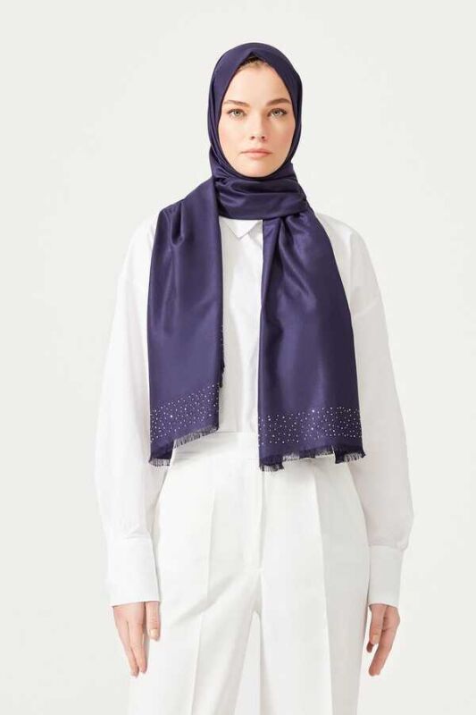 Fine Silk Solid Silk Shawl Dark Navy - 6
