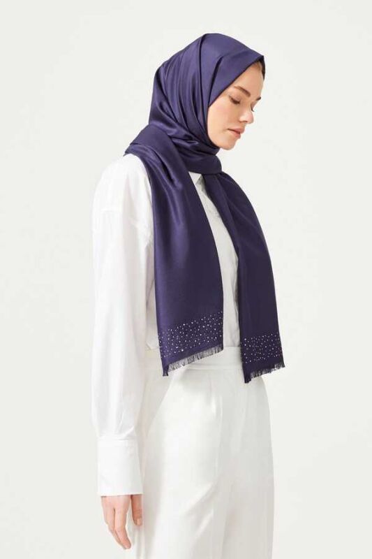 Fine Silk Solid Silk Shawl Dark Navy - 4
