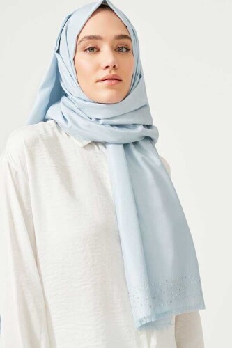 Fine Silk Solid Silk Shawl Spring Blue - 6