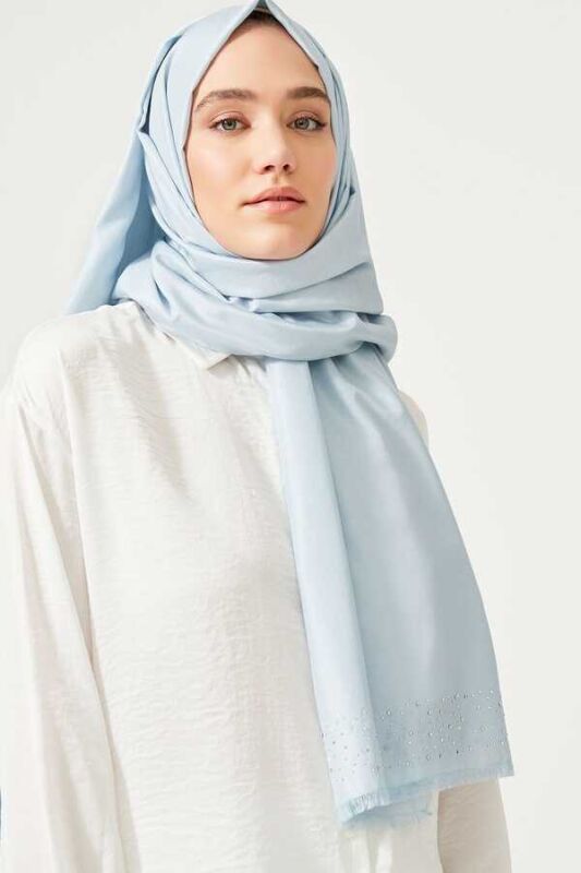 Fine Silk Solid Silk Shawl Spring Blue - 6