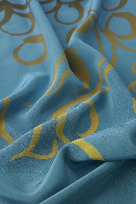 Fish and Bird Silk Shawl Blue - 3