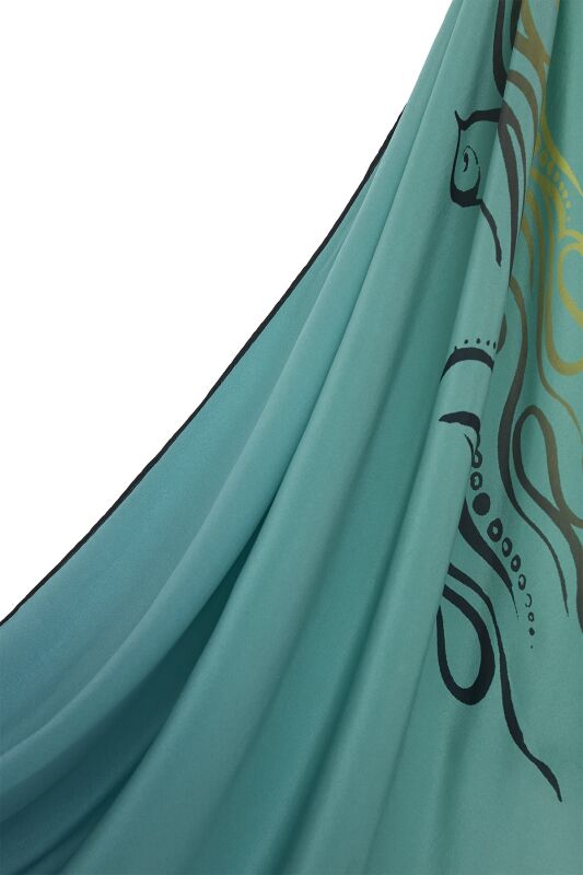 Fish and Bird Silk Shawl Blue - 5