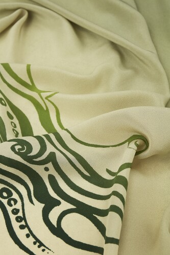 Fish and Bird Silk Shawl Green - 3