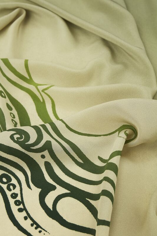 Fish and Bird Silk Shawl Green - 3