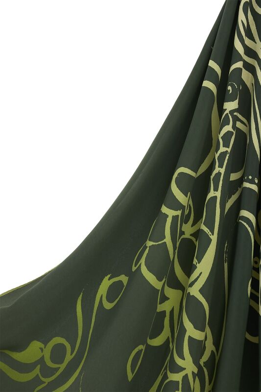 Fish and Bird Silk Shawl Green - 5