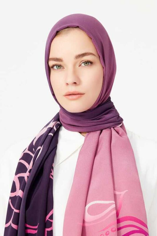 Fish and Bird Silk Shawl Plum - 4