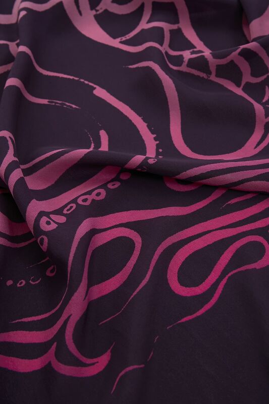 Fish and Bird Silk Shawl Plum - 3