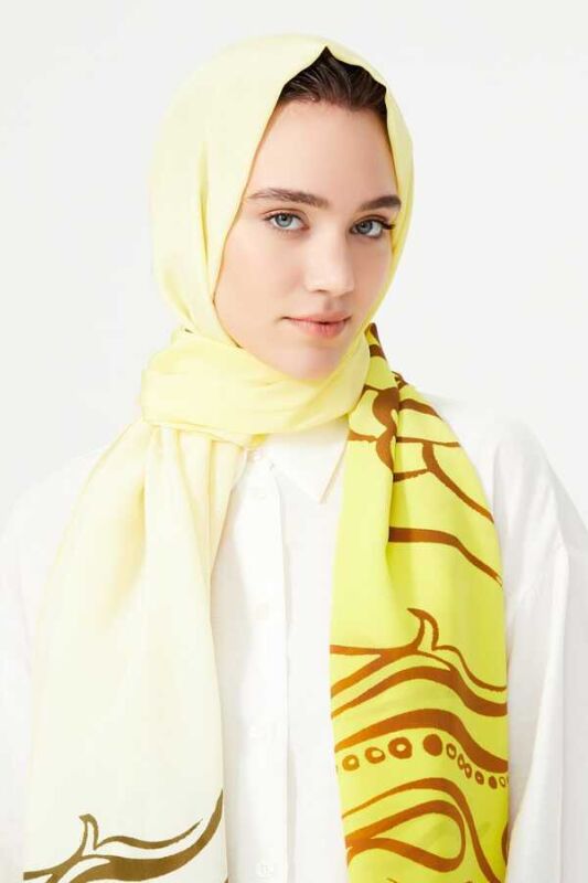 Fish and Bird Silk Shawl Yellow - 4