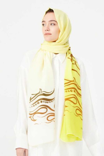Fish and Bird Silk Shawl Yellow - 2
