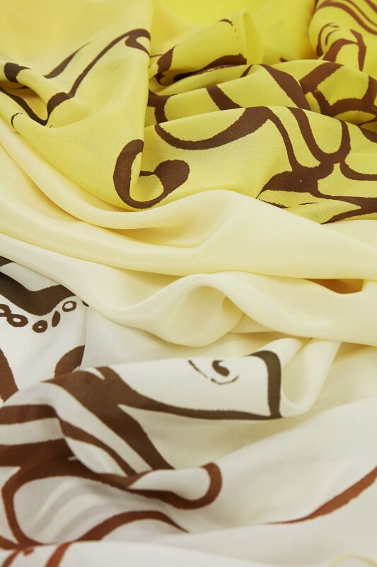 Fish and Bird Silk Shawl Yellow - 3